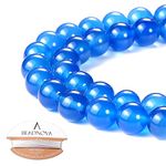 Beadnova AAA Natural Translucent Blue Agate Gemstone Gem Round Loose Beads for Jewelry Making (10mm x 1 Strand)