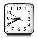 AMIR Analog Alarm Clock, Silent Non Ticking Small Clock, Travel Alarm Clock with Snooze & Light, Ascending Beep Sounds, Battery Operated Loud Alarm Clock for Bedroon, Bedside, Desk (Black)