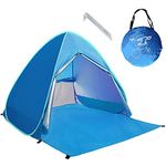 Kingkindsun Zipper Door Pop Up Portable Beach Tent Outdoor Anti UV Beach Shade Tent Sun Shelter, Automatic Instant Family Cabana for Camping Beach Fishing Garden (Blue)