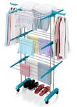 LIVINGBASICS 3 Tier Premium Heavy Duty Stainless Steel Foldable Cloth Drying Stand/Clothes Stand for Drying/Cloth Stand/Clothes Dryer/Laundry Racks for Drying - Indoor/Balcony (Cyan Blue)