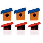 Cket Bird House Combo Wooden for Sparrow, Kingfisher Bird Nest for Balcony Water Resistant Wooden with Hanging and Wall Patch (Red-Blue) (Pack of 6)