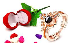 The India Style "i love you ring 100 language Loving Memory Crown Ring for Girls, Women and Your Valentine, Wedding Engagement Ring (1 Love Ring and 1rose case)