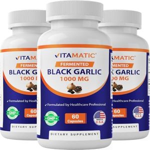 3 Pack - Vitamatic Fermented Black Garlic Extract 1000 mg 60 Capsules - Non-GMO, Gluten Free - Antioxidant and Cholesterol Support (Total 180 Capsules)