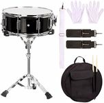 14 inch Snare Drum Set for Kids Students Beginners Practice Kit with Stand, Padded Gig Bag,Practice Pad,Neck Strap,Glove,and Drum Sticks Black