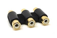 Maincore Triple 3 x RCA to 3 x RCA Phono Female to Female Coupler Cable Joiner, Extension, Gender Changer, RGB, Audio Video Adapter GOLD.