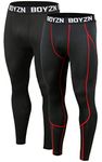 Boyzn Men's 2 Pack Compression Leggings Cool Dry Active Sports Baselayer Workout Running Tights Black/Black(Red)-L