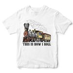 Purple Print House Boys This is How I Roll Steam Train T Shirt - Train Birthday Gift Idea for Son - Vintage Trains Birthday Present, 9-11 Years, White