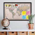 ArtzFolio World Map on Mercators Projection Circa 1860 | Bulletin Board Notice Pin Board | Vision Soft Board Combo with Thumb Push Pins & Sticky Notes | Black Frame | 18.3 x 12 inch (46 x 30 cms)