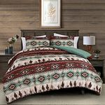 Chezmoi Collection Audun 3-Piece Southwestern Cowboys Aztec Comforter Set - Multicolor Teal Brown Beige Tan Red Printed Washed Microfiber Bedding, Queen Size