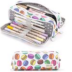 Pencil Case, Large Capacity Pencil Pouch, Pen Bag Makeup Bag 3 Compartments Canvas Student Stationery Pouch for Girls Boys Middle High School College Students Teen Office(Macaron)