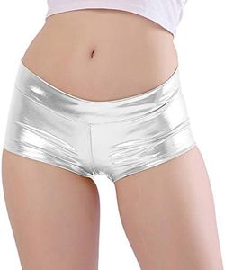 Kepblom Women's Shiny Metallic Rave Booty Shorts Hot Pants Dance Bottom, Silver, Medium