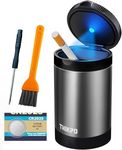 THIKPO Car Ashtray with Lid, Cup Holder Ashtray, Portable Mini Car Trash Can, Detachable Stainless Steel Smokeless Ash Tray with LED Blue Light