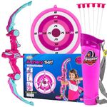 Toysery Bow and Arrow for Kids with LED Flash Lights - Archery Set with 6 Suction Cups Arrows, Target, and Quiver, Practice Outdoor Toys Archery Set for Children Above 6 Years Old, Pink