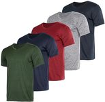 Real Essentials 5 Pack: Men’s V-Neck Dry-Fit Moisture Wicking Active Athletic Tech Performance T-Shirt, Set 10, Large