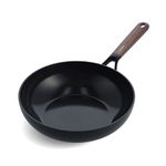 GreenPan Eco-Smartshape Healthy Ceramic Non-Stick 28 cm Wok Pan, Dark Wood, PFAS-Free, Induction Suitable, Black