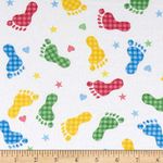 A.E. Nathan 0372247 Comfy Flannel Footprints White/Primary Fabric by The Yard