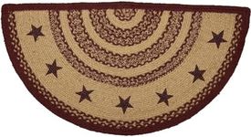 VHC Brands Burgundy Tan Jute Rug Half Circle Stencil Stars w/Pad 16.5x33