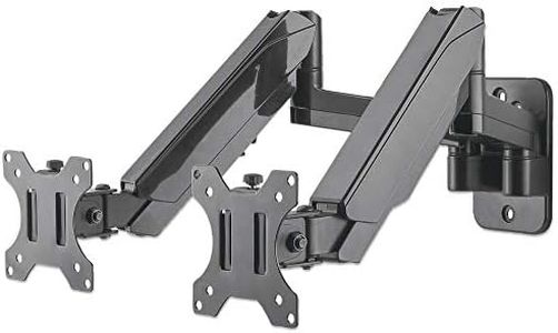 Manhattan 461627 Universal Wall Mount with Gas Strut for Two Monitors Two Mounting Arms with Gas Strut and Ball Joint, Suitable for Two Monitors from 17 to 32 Inches and up to 8 kg per Arm