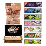 Juicy Jays Rolling Papers Bundle - Super Fine Rolling Papers. Raw Rolling Machine, 7 Packs of 1 1/4 Juicy Jays Super Fine Flavoured Rolling Papers, Raw Slim Filters, Premium Rolling Ace Scoop Card