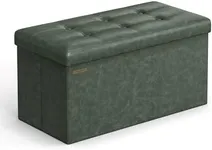 SONGMICS Storage Ottoman Bench, Foldable Ottoman Foot Rest, 15 x 30 x 15 Inches, End of Bed Bench, Storage Chest, Load up to 660 lb, for Living Room, Bedroom, Entryway, Forest Green ULSF040C01