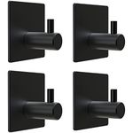 SAYONEYES Matte Black Self Adhesive Towel Hooks for Bathroom Wall Door Mounted - SUS304 Stainless Steel Strong Strips Stick on 3M Wall Hooks for Hanging Coat, Hat, Bag, Key, Jacket – 4 Pack