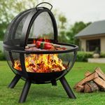 Ikuby Ball of Fire Pit 35" Outdoor fire with BBQ Grill Globe Large Round Pit,Patio Fireplace for Camping, Heating, Bonfire and Picnic