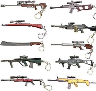 10 PCS Miniature Metal Gift Sniper Rifle Gun Model Bag Accossories Pendant Keychains Key Rings, Gun Black, about 12cm