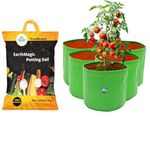 TrustBasket Enriched Organic Earth Magic Potting Soil (5kg) + HDPE Round Grow Bags (Set of 5) - 15 * 15 | Plant Bags for Home Garden