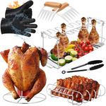 Funnymoom 6 Pcs BBQ Grill Accessories Kit Chicken Leg Rack Beer Can Chicken Holder Butt Stand Rib Rack BBQ Gloves Meat Shredder Claws Silicone Tong for Smoker Accessories Grilling Gift Barbecue Set