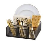 ELTOW Cutlery Utensil Holder - Silverware Caddy for Camping w/ 6 Section for Utensils & Condiments - Metal Flatware Organizer Divider for Parties, Napkin Holder, Home Kitchen Decor & Cabinet - Black