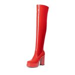 DREAM PAIRS Women's Platform Over The Knee Thigh High Boots Chunky High Heels Square Toe Long Fall Y2K Gogo Boots, Red-pat, 9