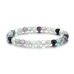 CrystalTears Fluorite Healing Crystal Bracelet 6mm Natural Gemstone Bead Bracelets for Women Energy Quartz Crystal Stone Stretch Bracelet Healing Crystal Jewellry Gifts for Women Her Christmas