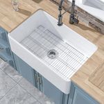 HOMLYLINK Farmhouse Sink 30 x 20 Inch Wide & Large Farm Sink White Apron Sink Fireclay Farmer Sink Deep Barn Sink Single Bowl Undermount Kitchen Sink, with Custom Accessories 2 Types, for Kitchen