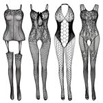 JDiction Fishnet Lingerie for Women Fishnet Bodysuit Lace Bodysuits Sexy Babydoll Nightwear (4 Pack)