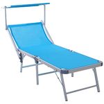 Outsunny Aluminium Foldable Sun Lounger, Outdoor Adjustable Backrest Reclining Chaise Lounge Chair with Sun Roof, Blue