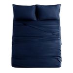 JOLLYVOGUE Navy Blue Queen Sheet Set, 4 Pieces Bed Sheets Set with Deep Pocket, Breathable Bed Sheet with a Flat Sheet, a Fitted Sheet & 2 Pillowcases