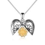 YAFEINI Sunflower Locket Necklace 925 Sterling Silver Love Heart Shaped You Are My Sunshine Pendent Family Gifts for Mom Girlfriend…