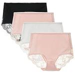 LIQQY Women's 3 or 4 Pack Comfort Cotton Lace Coverage Full Rise Briefs Knickers Underwear (Black/Pink2/White, XX-Large)