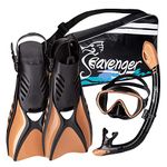 Seavenger Voyager Snorkeling Set | Travel Fins, Snorkel, Mask and Gear Bag for Men and Women (Black Silicone/Copper, Small)