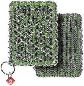 Knapp Made Combo Chainmail Cast Iron Scrubber with Silicone Core - Heavy Duty Rings and Fine Chainmail Rings -Premium Cast Iron Cleaner Chainmail Scrubber -Perfect for Cast Iron Cookware,Skillet,Woks