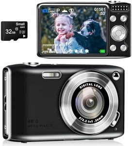 48MP Point and Shoot Digital Camera with Macro Mode, 4K HD Compact Digital Camera with Flash 16x Zoom Anti Shake 2.88 inch IPS Screen Small Digital Camera 32GB SD Card for Teens Kids Seniors