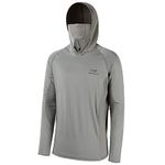 Bassdash UPF 50+ Menââ‚¬â„¢s Long Sleeve Fishing Shirt with Mask UV Neck Gaiter Hoodie (Ash Grey, X-Large)