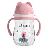 Oberni Tritan Baby Sippy Cup with Spill Proof Weighted Straw and Carrying Strap for 6 + Months Newborn, 12+ Months Infant Toddler Water Drinking Training (Pink, 9oz, 1Pack)