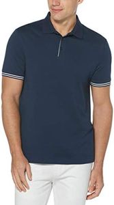 Perry Ellis Men's Icon Polo Shirt with Solid, Breathable, Moisture-Wicking Fabric (Sizes Small-5xl), Solid Ink Blue, Large