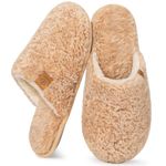 EverFoams Women's Slip-on Slippers Cozy Soft Fuzzy Faux Alpaca Shearling Memory Foam Lightweight Indoor Non-slip House Shoes Sand, 7-8 US