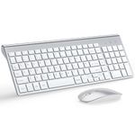 Wireless Keyboard and Mouse Ultra Slim Combo, TopMate 2.4G Silent Compact USB 2400DPI Mouse and Scissor Switch Keyboard Set with Cover, 2 AA and 2 AAA Batteries, for PC/Laptop/Windows/Mac-Silver White