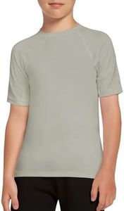 Haloumoning Boys Athletic Compression Shirt Short Sleeve Undershirt Kids Quick Dry Basketball Base Layer 5-14 Years Grey