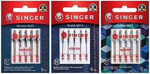 SINGER Assorted Quilting Sewing Machine Needles in Sizes 60/08, 70/10, 80/12, 90/14 - Microtex Needles, Quilting Needles, and Stretch Needles, 15 pc Set