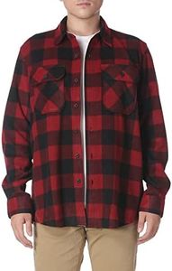 Wrangler Men's Long Sleeve Plaid Fleece Jacket Button Down Shirt, Red Buffalo Plaid, Large UK