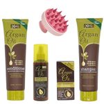 Argan Oil Shampoo And Conditioner (300ml) with Argan Oil Heat Protection (150ml) and Hair Treatment (50ml) Bundled with Glameno Scalp Massager